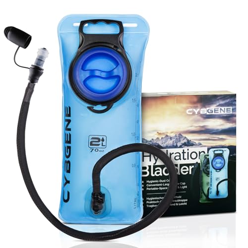 CybGene Bolsa de Hidratación con una Boca Ancha, Bolsa de Agua Portátil, Vejiga de Hidratación con Tubo para Beber Aislado, Antifugas, Adecuada para Senderismo, Camping, Ciclismo y Escalada(Azul-2L)