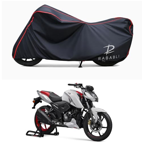 Image of Waterproof Bike Body Cover Compatible for | TVS Apache RTR 160 4V Drum | Taffeta Fabric, Red Piping Design, Bottom Elastic Fit | Dustproof, Sun UV & Rain Protection for All Bikes
