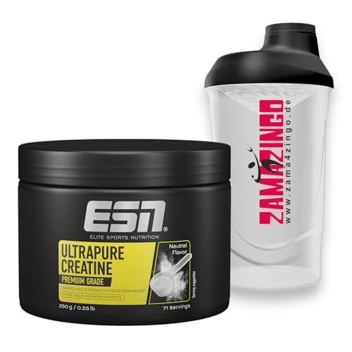 ESN Creatine Monohydrate Pro Series Ultrapure | VEGAN | Powder 71 Portionen 250g | Veganes Nahrungsergänzungsmittel mit reinem Kreatin + Gratis Zama4Zingo Shaker 600ml