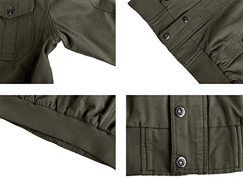 KEFITEVD Bomber Jackets Men Casual Cargo Military Motorbike Jacket Trucker Full Zipper Coat Cotton Army Green(Size:S) - Image 7