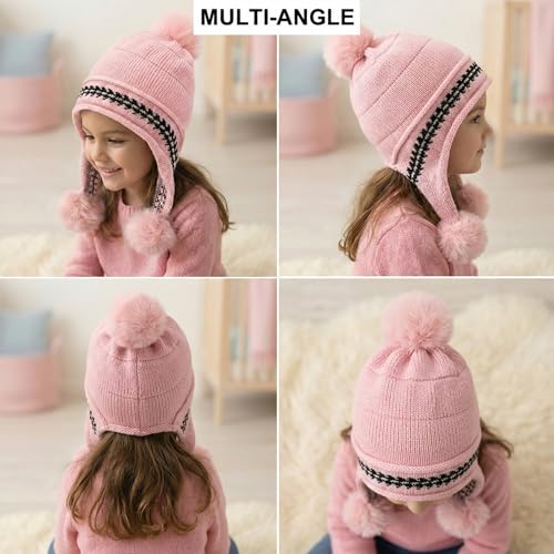 Image of Kraptick Children's Winter Cap: Velvet Thick Warm Woolen Knit Hat with Ear Protection for Children Stylish Korean Beanie with Long Pompom Ears & Fleece Lining Perfect for Winter -4