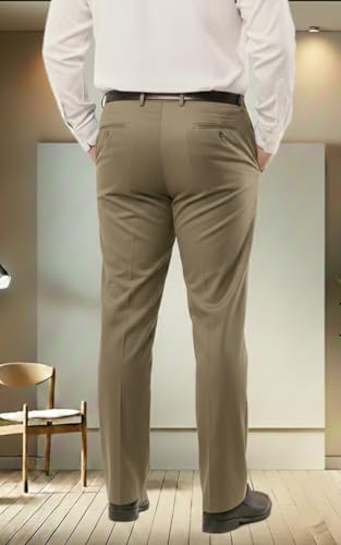 Image of SaintX Men's Premium Plus Size Formal Trousers | Regular Fit Upto 2 inch Techno Flex Waistband | Wrinkle Resistant | Stretchable Triple Blend, Easy Care Fabric | Office & Business Wear