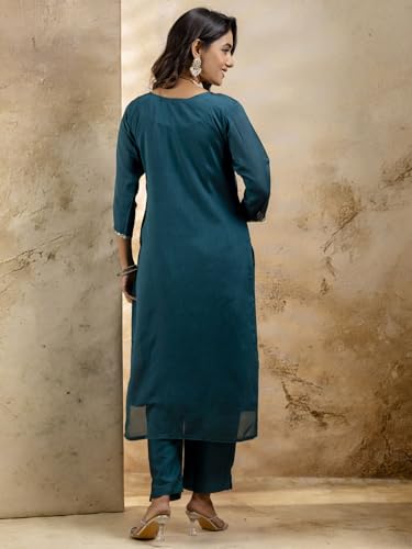Image of VredeVogel Women's Silk Blend Embroidered Kurta with Pant & Dupatta Set | Modern & Traditional Blend Ethnic Wear | Festive & Casual Outfit