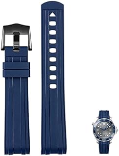 BNEGUV for Omega Seamaster 300 Universe 007 Curved End Fluorous Rubber Silicone watchband 20mm 22m Watch Soft Strap Men Replacement (Color : Blue Black, Size : 22mm)