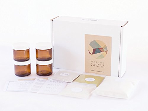 DIY Organic Matcha Clay Mask Making Kit - Make 4 Jars of Apothecary Clay Mask with Organic and Natural Ingredients - Hand-packed in California