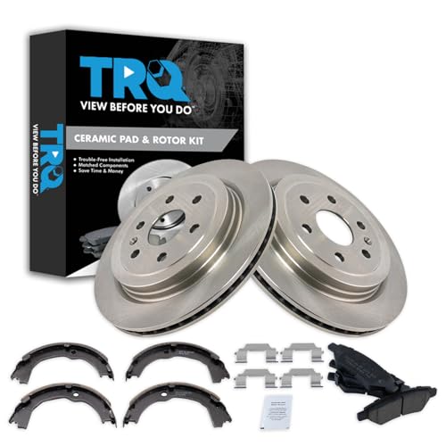 Image of TRQ Rear Brake Pad and Rotor Set Ceramic Parking Shoe Compatible with 2010-2016 Cadillac SRX