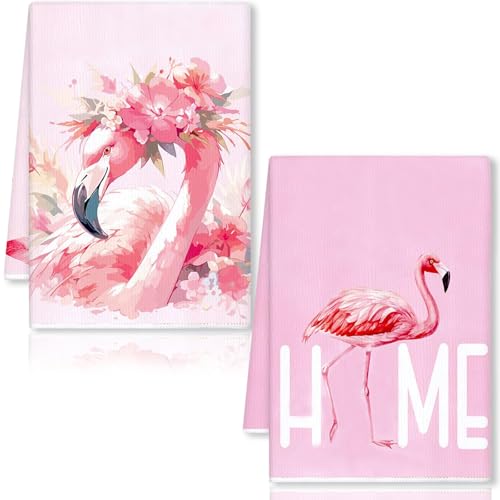 YEAMLTE Paños de Cocina, Juego de 2 Toallas de Cocina de Flamencos, 40 × 60 cm Toallas de Cocina de Verano, Paño de Secado de Cocina para Cocina, Baño, Hogar, Decoración (A)