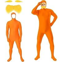 2025 Orange jumpsuit costume Adult Mustache and Eyebrows Jumpsuit for Men Halloween Party Dress up (Large)