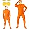 2025 Orange jumpsuit costume Adult Mustache and Eyebrows Jumpsuit for Men Halloween Party Dress up (Large)