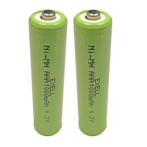 (2-Pack) Exell 1.2-Volt Nickel-Metal Hydride Rechargeable Button-Top Battery, AAA, 1000 mAh, Battery Replacement for Electric Razor, Toothbrush, Meters, Two radios
