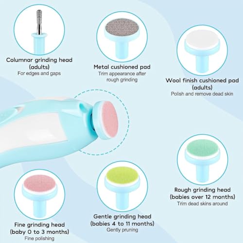 Image of Baby Nail Trimmer Electric 6 in 1 Baby Nail File Clippers for Toes & Fingers, Safe Nail Filer Grinder Manicure Kit Kids 6 Replacement Tools with Led Light Trim and Polish - Assorted Color