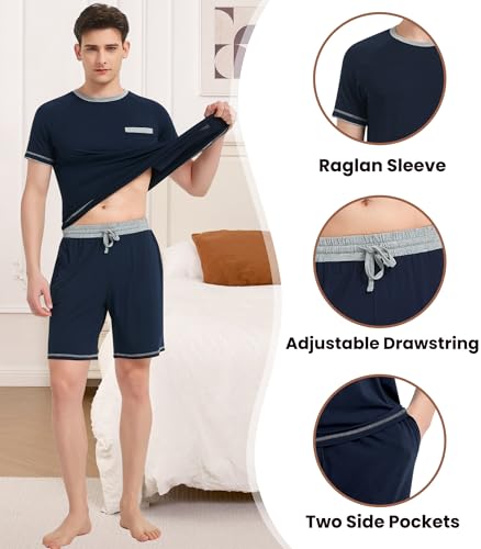 Image of NACHILA Men's Bamboo Viscose Pajamas Set Raglan Short Sleeve Shorts Pjs