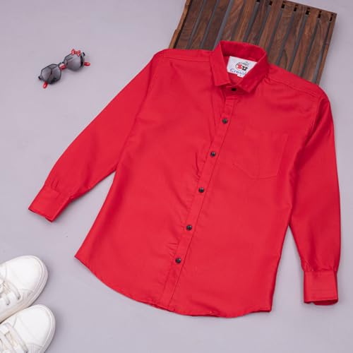 Image of Vikita Enterprise Kid Boy's Cotton Solid Shirt with Spread Collar Neck Full Sleeves Button Closure Curved Length and One Pocket | Shirt For Kids Boys