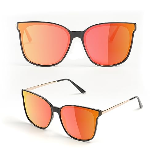 Image of Trendy TAC Polarized Square Sunglasses for Women Men, Oversized Lightweight TR90 Frame UV400 Protection