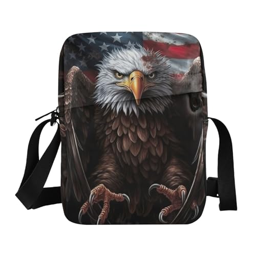 Crossbody Bag American Flag Eagle 4th Of July Independence Day Messenger Bag for Women Men Purse Shoulder Bag Satchel Bag with Adjustable Strap 214A7037