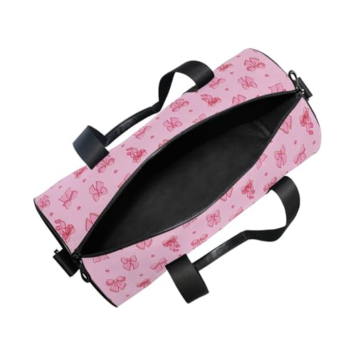 Pink Bows Ribbon Duffel Bags Gym Bag Round Sports Bag Canvas Travel Luggage Overnight Bags for Men Women2