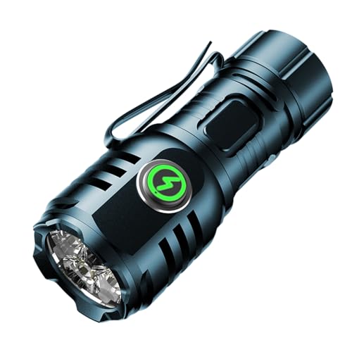 Linterna pequeña recargable LED extremadamente brillante 6000 lúmenes, tipo C recargable, 4 bombillas fuertes mini antorcha con 8 modos de luz y larga duración de funcionamiento impermeable, para