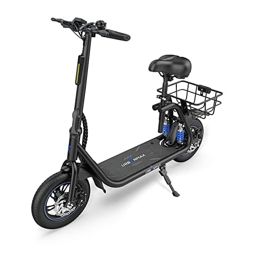 URBANMAX C1 Electric Scooter Adults with Dual Shock Absorbers Up to 25 Miles 18.6MPH 450W Powerful Motor Folding Scooter Electric for Adults with Seat & Carry Basket