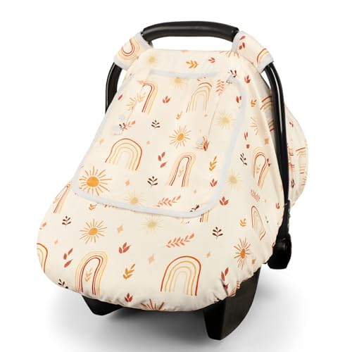 Image of TANOFAR Car Seat Cover Baby, Winter Carseat Cover for Newborn, Infant Car Seat Cover with Windproof and Kick-Proof, Super Warm Plush Fleece Baby Carrier Cover for Infant Boys Girls (Rainbow)