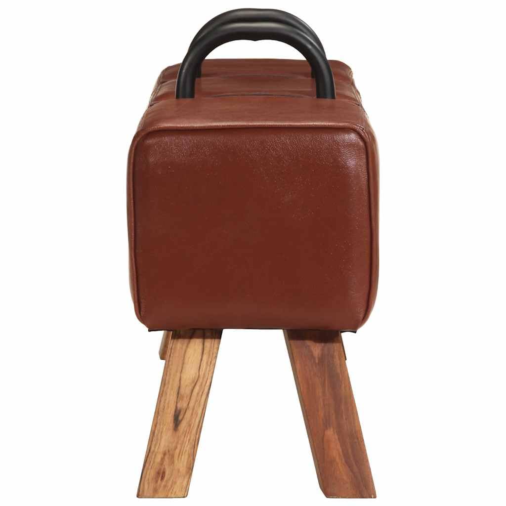 vidaXL Vintage Turnbock Bank mit Griffen Sitzbank Lederbank Flurbank Polsterbank Kult Schulsport Echtes Ziegenleder Braun 135x25x55cm