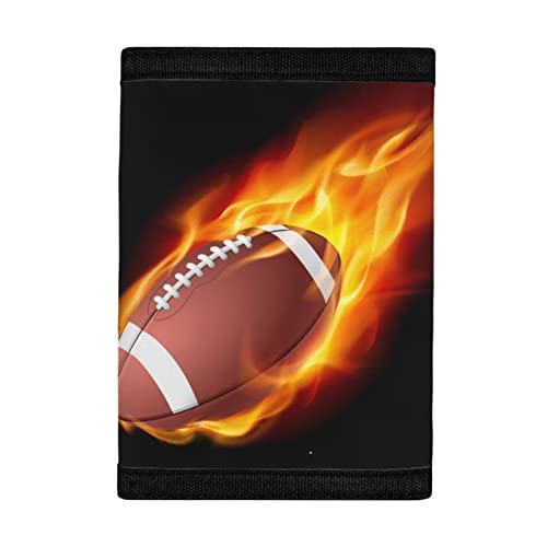 Rnyleeg Fire American Football Trifold Canvas Outdoor Sports Wallet for Kids - Front Pocket Wallet with - Kids Wallets for Girls - Womens Wallets