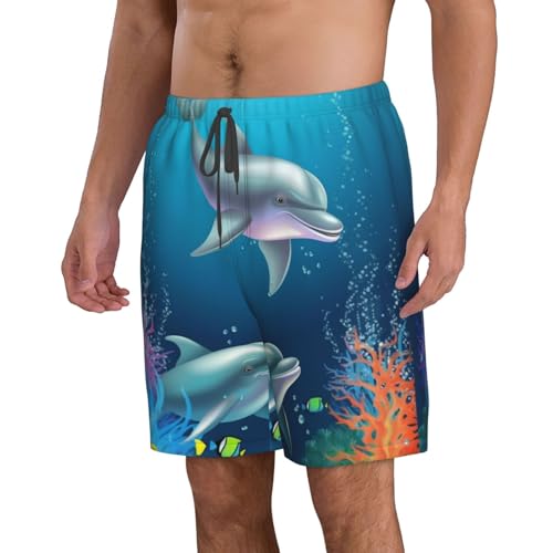 Dolphin and Fish Men's Swim Trunks Quick Dry Board Shorts with Pockets Casual Drawstring Beach Shorts2