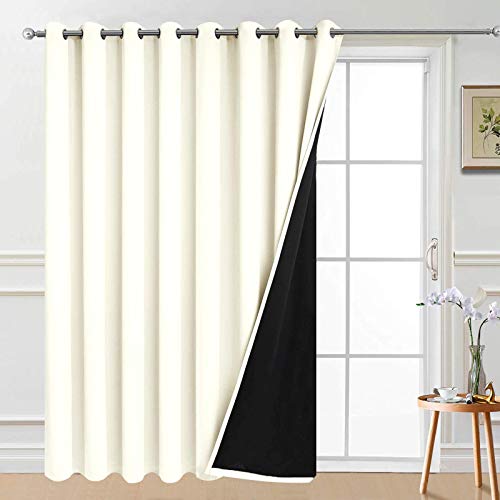Image of Yakamok 100% Blackout Patio Door Curtain Panels - Extra Wide, Thermal, Grommet Drapes for Sliding Glass Door, Cream, W100 x L84, 1 Panel