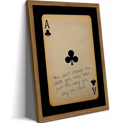 Framed Lucky Ace Poker Wall Art, Funny Playing Card Canvas Prints, Retro Black and White Poker Artwork with Natural Wood Frame, Preppy Aesthetic Casino Wall Decor for Bedroom Living Room 16x12 Inch