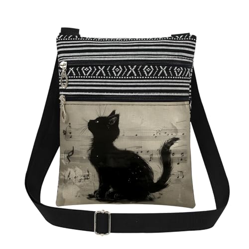 XiaoGalaee Classic Black Cat Music Notes Crossbody Bag Cat Lovers Gift