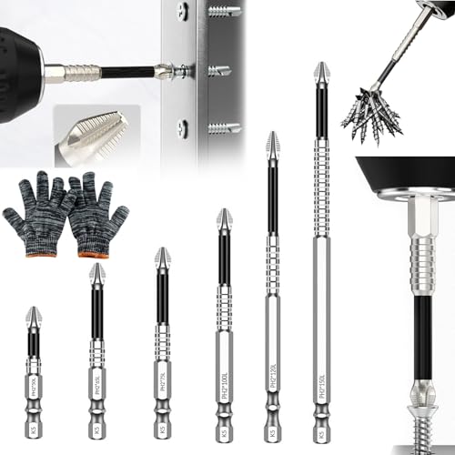 6 Stück Hochmagnetischer Schraubendreher-Bohrer-Bit-Satz, Magnetisch Schraubendreher Bit Satz, Anti Rutsch Bits High-Magnetic Screwdriver Drill Bit Seta für Elektrobohrer, Handbohrmaschine (6 Stück)