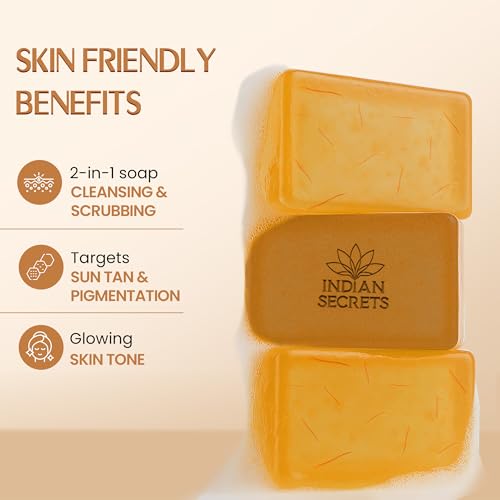 Image of Kojic Acid & Saffron Detan Scrub Soap With Turmeric & Niacinamide | Skin Brightening Soap | Dark Spots, Pigmentation & Tan Removal Bathing Soap For Men & Women
