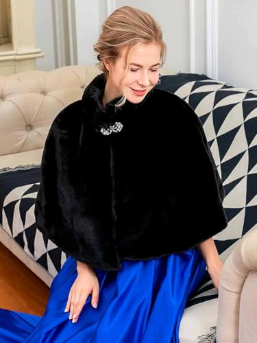 Tgirls Women's Wedding Faux Fur Shawl and Wrap Bridal Fur Stole Cape Cloak Fur Scarf for Bride and Bridesmaids4