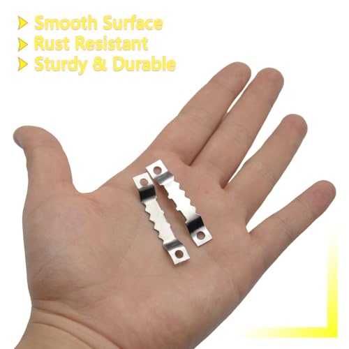 Image of 100 Pcs Sawtooth Hangers Picture Hanging Kit 1.77in Sawtooth Picture Hangers Picture Hooks with Screws Picture Frame Hangers for Photos Artwork Clock (Silver /XK-JC)