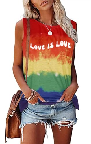 Love is Love Pride Tank Top Women-LGBTQ Flag Shirt Rainbow Pride Tee Top Love Wins Summer Sleeveless Shirt