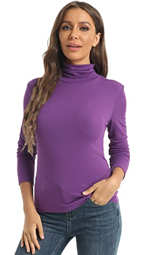 Image of Women's Casual Long Sleeve Turtleneck Tops Slim Fitted Lightweight Base Layer Shirts