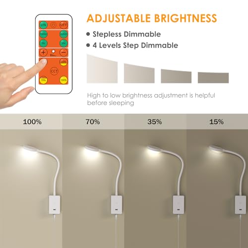 ENUOTEK LED Wall Reading Light for Bedroom with Remote Control, Wall Mount Flexible Bedside Lamp with 5V2A USB Output Port, Stepless Dimmable, 3X Lighting Colors, Timer Auto Off - Cosy Home Interiors ENUOTEK LED Wall Reading Light for Bedroom with Remote Control, Wall Mount Flexible Bedside Lamp with 5V2A USB Output Port, Stepless Dimmable, 3X Lighting Colors, Timer Auto Off - Image 4