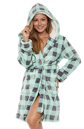 Alexander Del Rossa Women's Hooded Plush Velour Robe with Sherpa