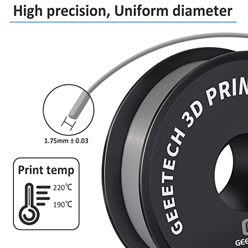 Image of Geeetech Silver Filament, PLA Filament 1.75mm 1kg Spool (2.2lbs), Dimensional Accuracy + /- 0.02 mm, 3D Printing Filament Fit Most FDM Printer, New Silver