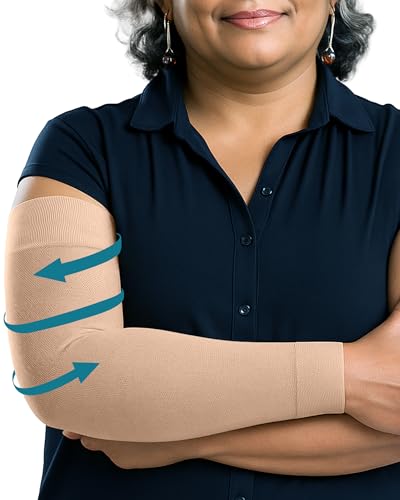 KEMFORD Compression Lymphedema Arm Sleeves for Women - 15-20 mmHg, 1 Pair, Beige, S/M - Medical Arm Brace for Swelling, Edema, Circulation