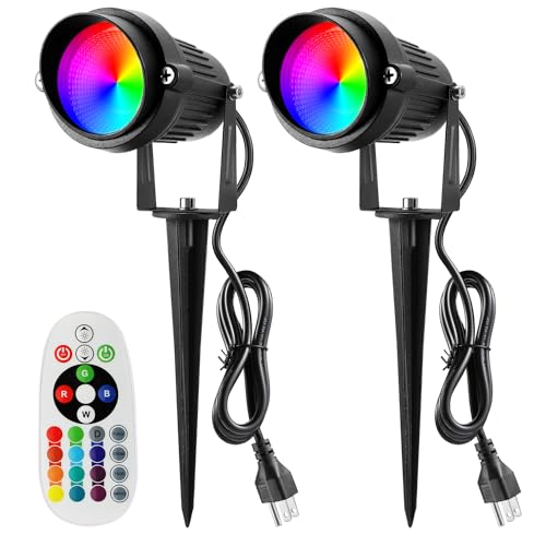 Image of Christmas Outdoor Spotlight 120V LED Spot Lights Outdoor RGB 12W Color Changing Landscape Lights with Remote Control Waterproof Spot Lights Outdoor for Yard Path Garden Decorative (2Pack)