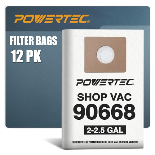 POWERTEC Shop Vac Bags - Bolsas de repuesto para aspiradora Shop Vac 90668 de 2 a 2.5 galones, bolsas de filtro de repuesto para Shop Vac tipo B 9066833, bolsas de recogida de polvo para aspiradora
