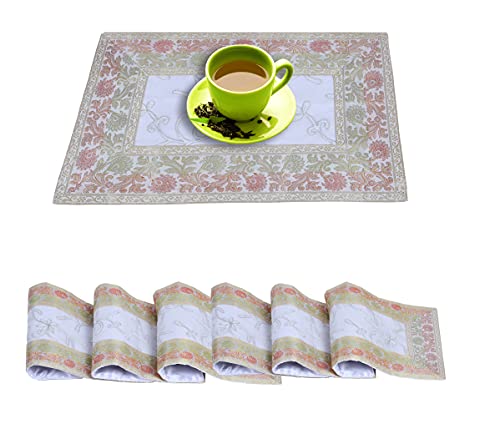 Image of Embroidery Home Decor Decorative Silk Dining Table Mats 6 Pieces Placemats 45x30 Cm (White)