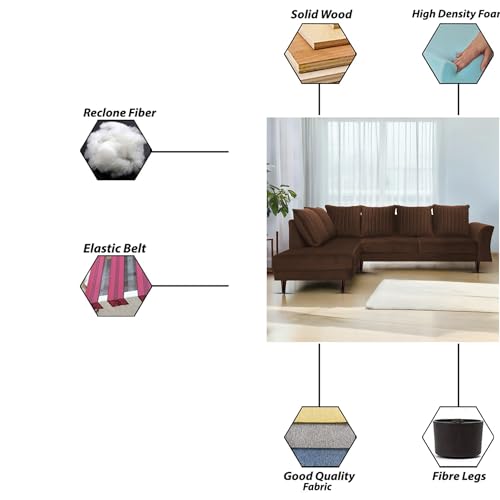 Image of Gratly LHS 4 Seater L Shape Sofa Set for Living Room (Brown Colour) Premium Fabric Sofa