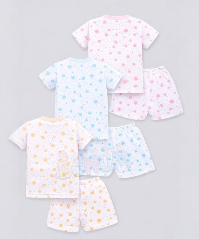 Image of BONUM Baby's Boy's Girl's 100% Cotton Button Shirt with Pyjama Pant Set of 3 New Born Baby Clothes