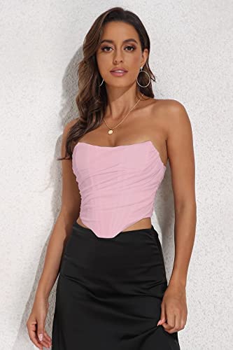 Image of Modegal Women's Strapless Boned Mesh Bustier Corset Bodyshaper Crop Top | Vintage Backless Bustier Zip Back Corset Bodyshaper Crop Top