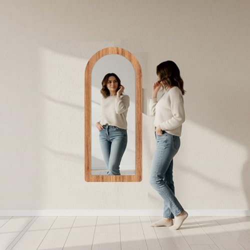 Image of Creative Arts n Frames 18x42 inch Long Wooden Irregular Curve Zigzag Shape Wall Hanging Wall Mount Full Length HD Mirror Home Decor Items (Natural Iqurel Oak Arch 18x42 inch Mirror)