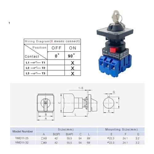 Interruptor seccionador LW30-32A con llave de bloqueo YMD11-25YS3 4P 25A 2