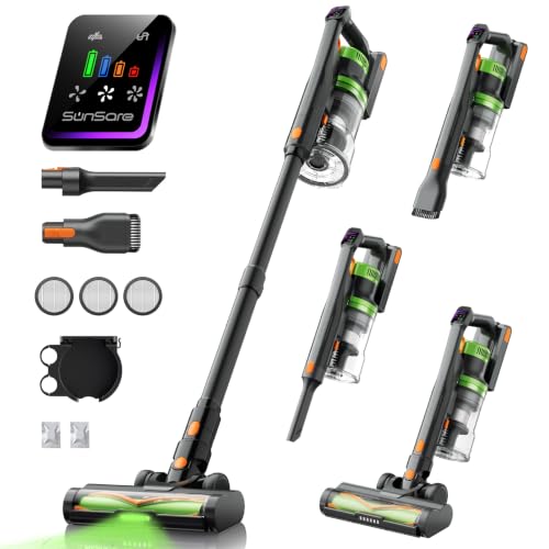 SunSare Akku Staubsauger Kabellos 600W/50000Pa/65Min Akkustaubsauger mit HD Display AromatherapieAnti Haar WrapUltraleise kabelloser Staubsauger für Tierhaare/Teppiche/Hartböden/Auto