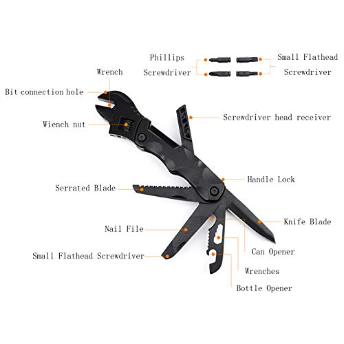 Kinobo 10-In-1 Multifunction Hardware Stainless Steel Wrench & Screwdriver, Saw Blade, Sawcan Openar, Bottle Opener & Much More(Black) #TOP2