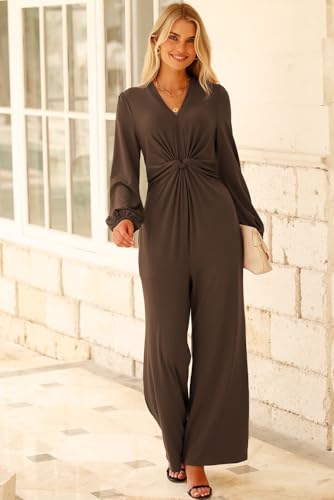 Image of Happy Sailed Jumpsuits for Women Dressy Formal V Neck Twist Front Wedding Guest Jumpsuit Outfits with Pockets